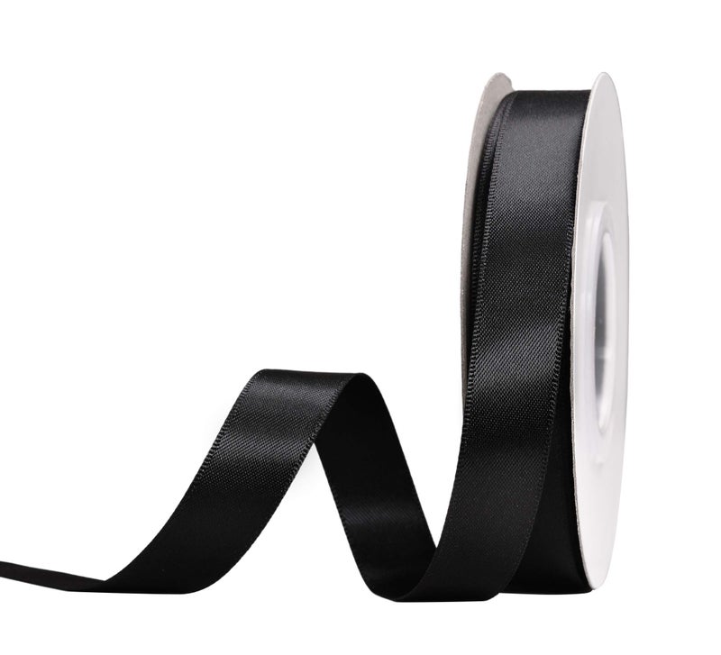 YAMA Black Double Face Satin Ribbon 5/8" 25 Yards Black Ribbon for Gift Package Wrapping,Floral Design,Hair Bow Clip Making,Crafting,Sewing,Wedding Decor - Image 1